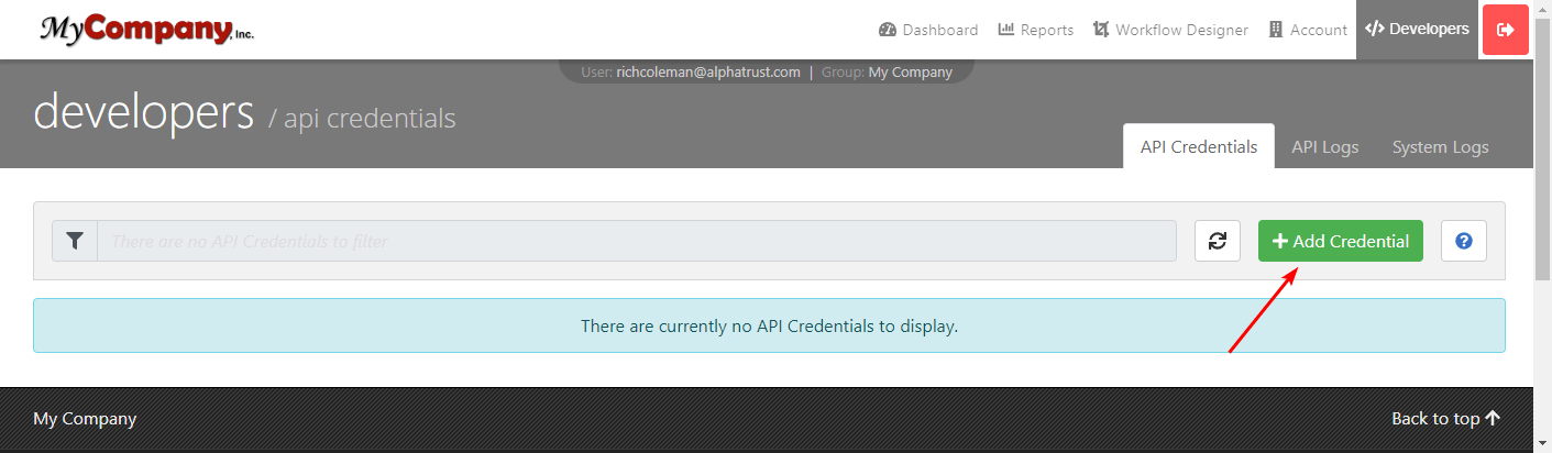 Add APi Credentials