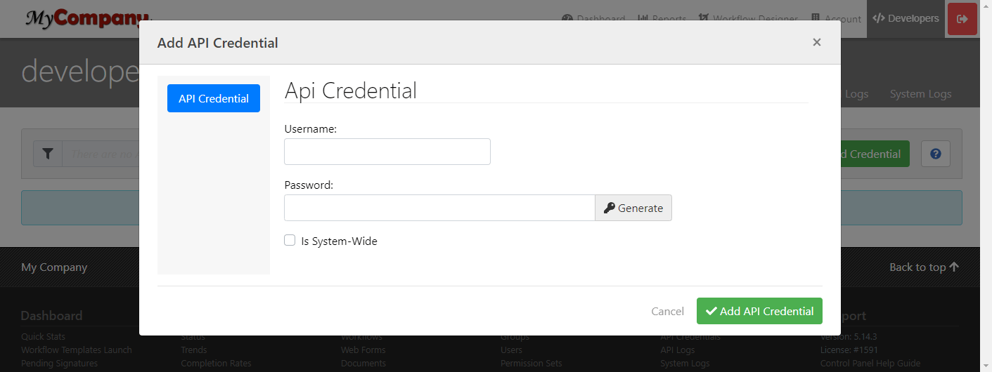Create APi Credentials