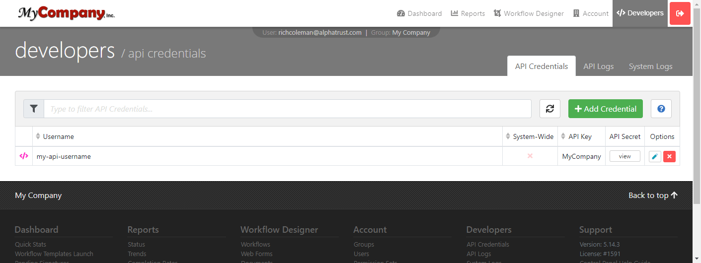 Saved APi Credentials