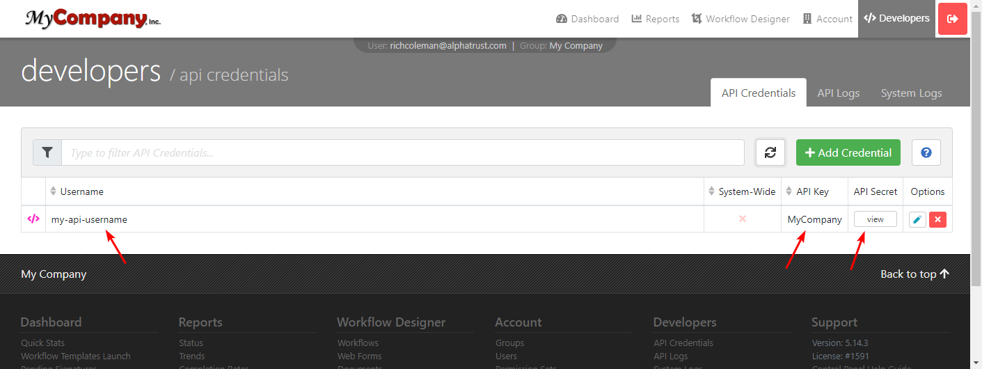 View APi Credentials